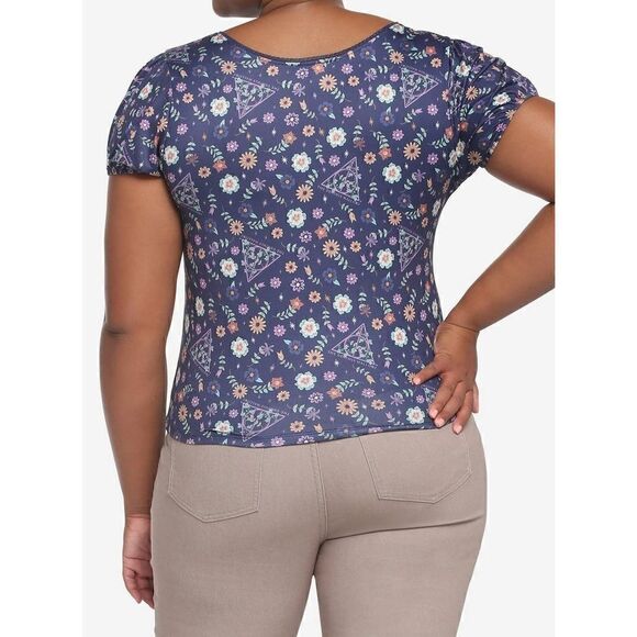Harry Potter Deathly Hallows Floral Square Neck Girls Top Plus Size 2 - Picture 5 of 6